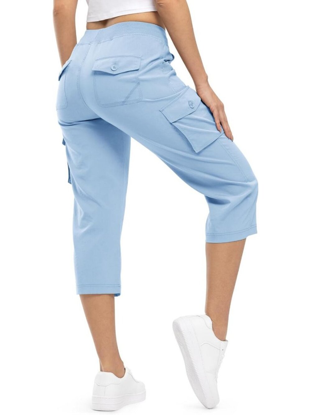 Lightweight Cargo Capris for Women, Quick Dry Hiking Pants, 6 Pockets, Casual